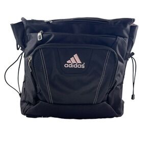 Adidas Black Canvas Tote Bag Pink Logo Padded Laptop Sleeve Multi-Pocket Sporty